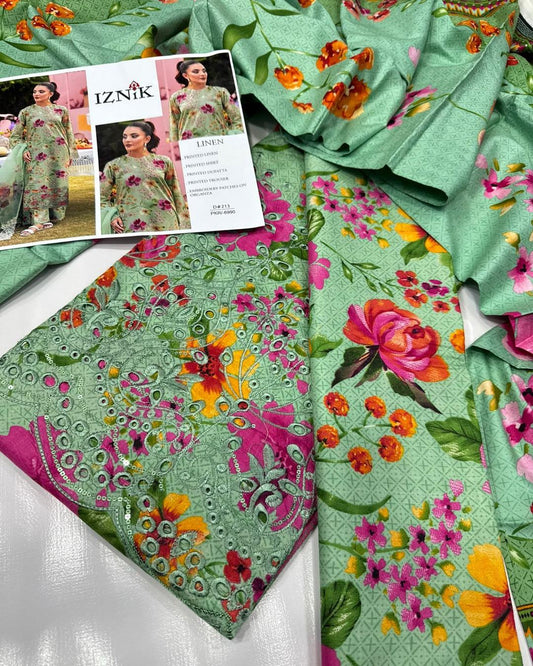 LINEN 3pc Full Embroidered Design D04