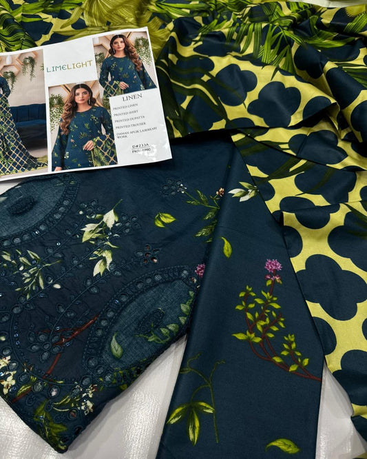 LINEN 3pc Full Embroidered Design D05
