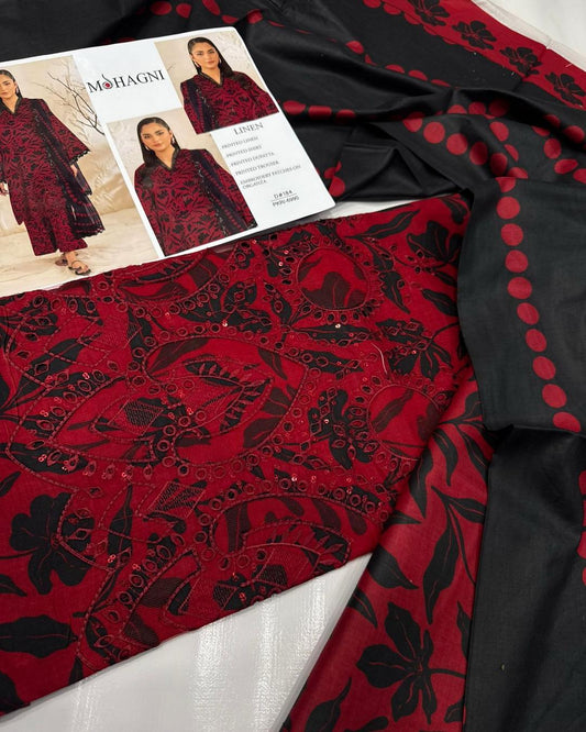 LINEN 3pc Full Embroidered Design D06