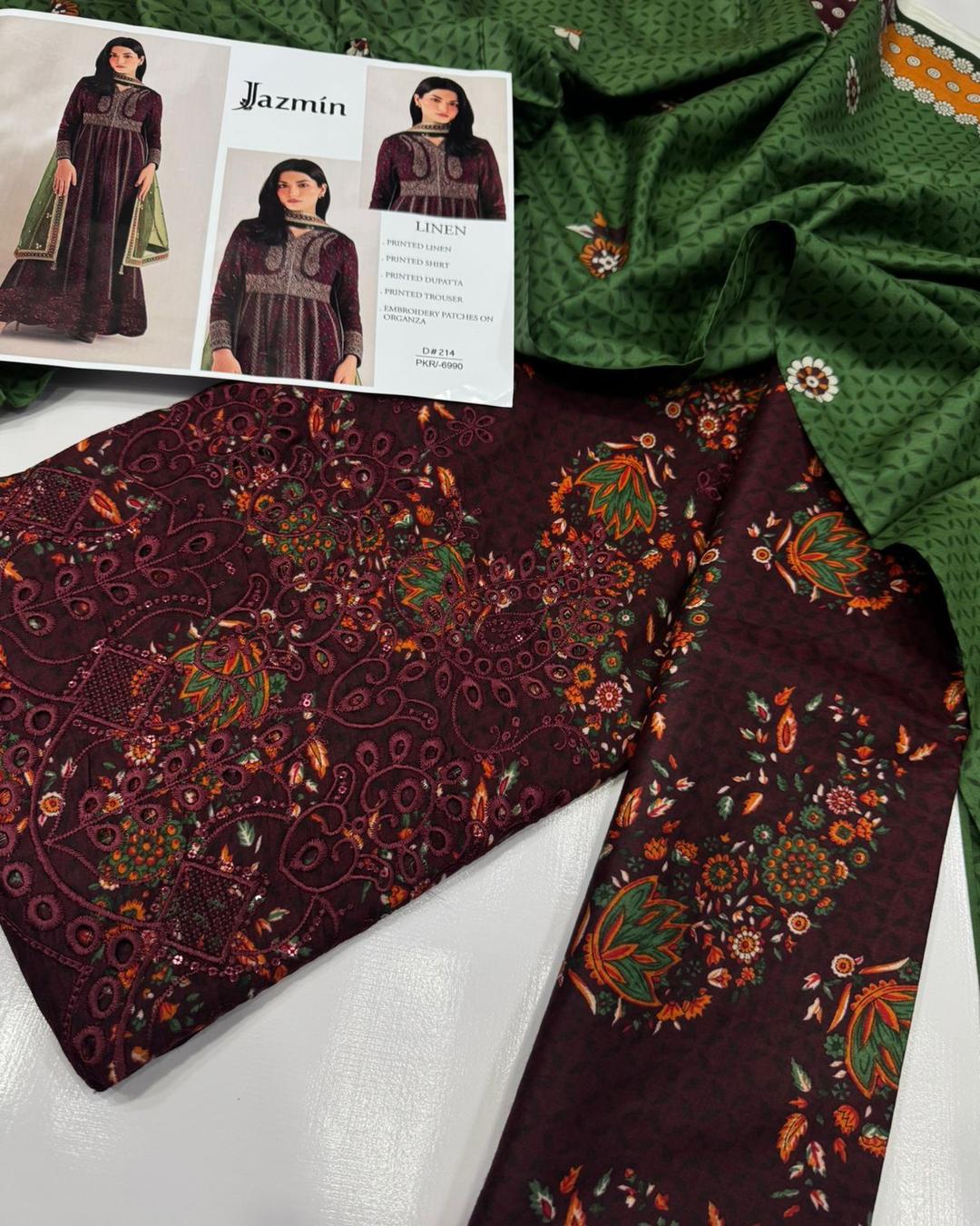 LINEN 3pc Full Embroidered Design D08