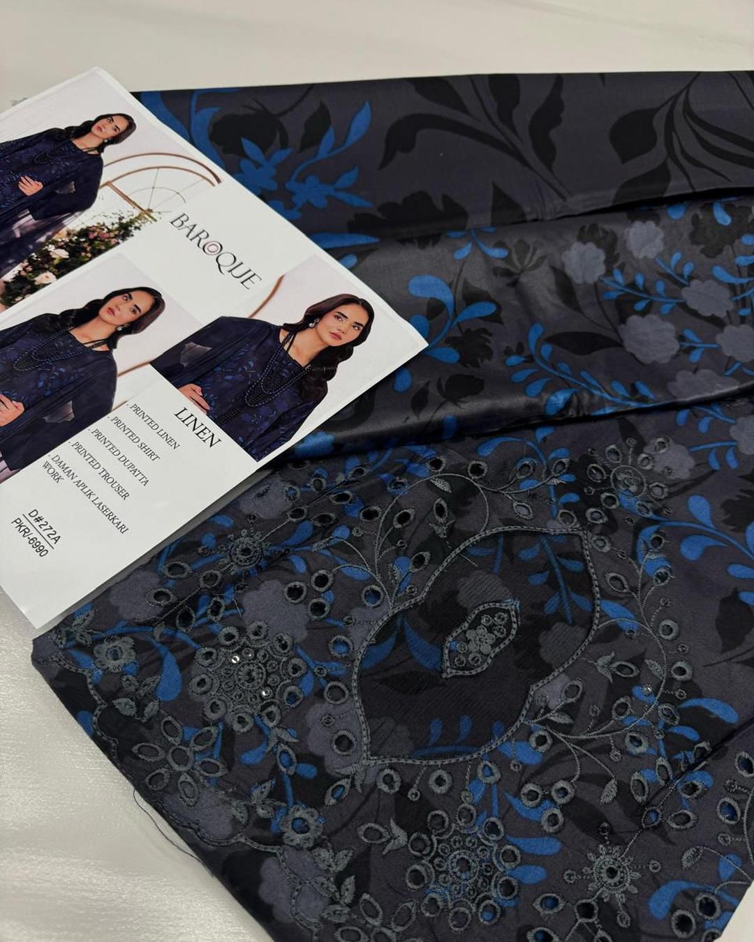 LINEN 3pc Full Embroidered Design D09