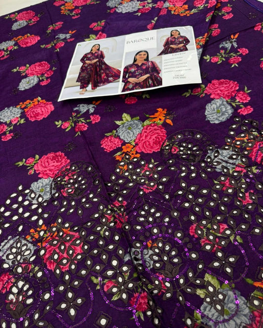 LINEN 3pc Full Embroidered Design D12