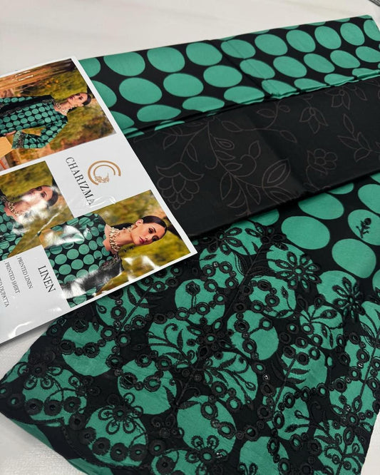 LINEN 3pc Full Embroidered Design D15