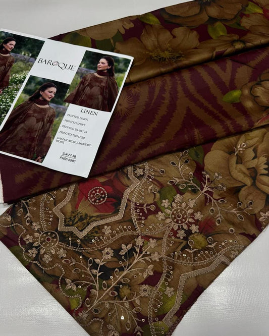 LINEN 3pc Full Embroidered Design D16