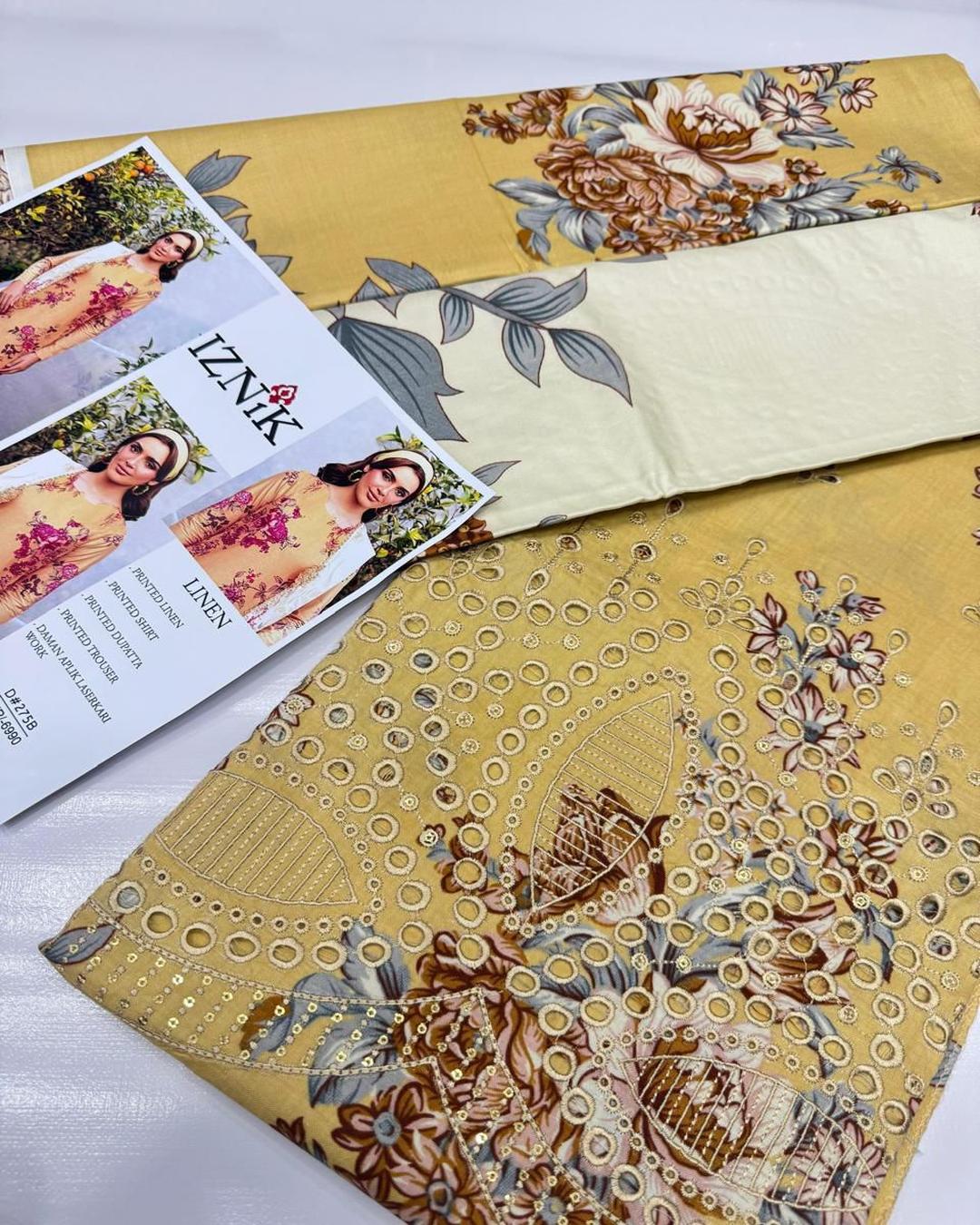 LINEN 3pc Full Embroidered Design D17