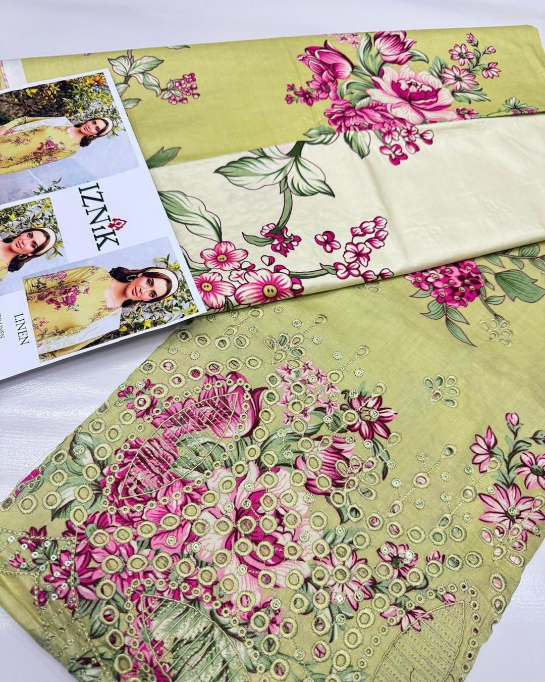 LINEN 3pc Full Embroidered Design D18
