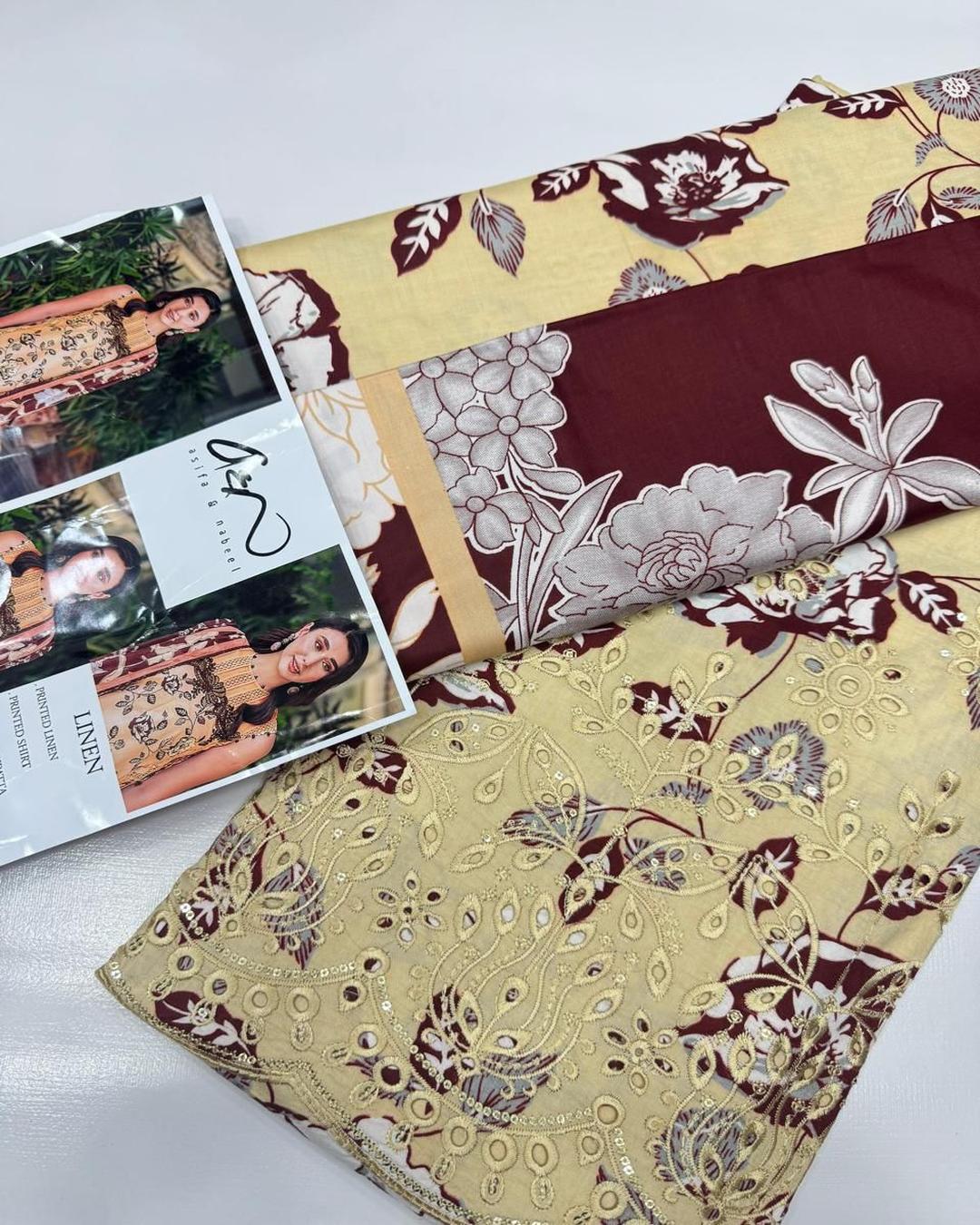 LINEN 3pc Full Embroidered Design D19