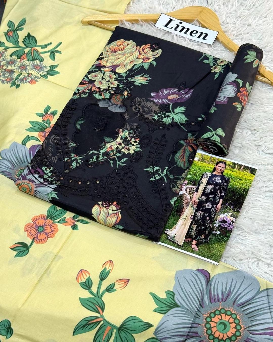 LINEN 3pc Full Embroidered Design D20