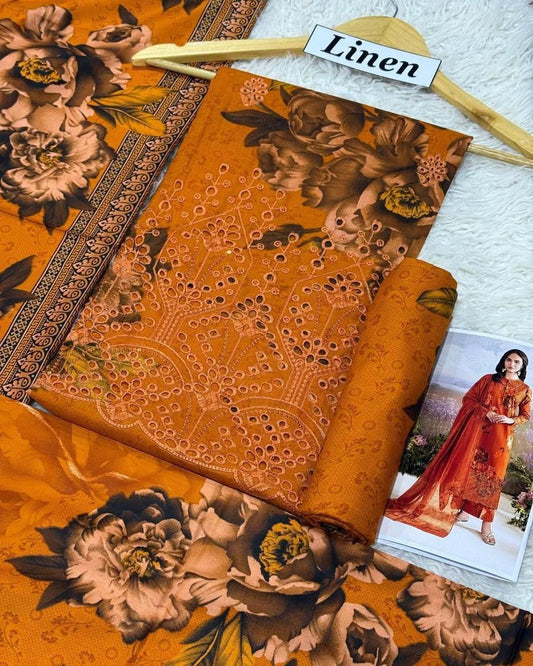 LINEN 3pc Full Embroidered Design D23