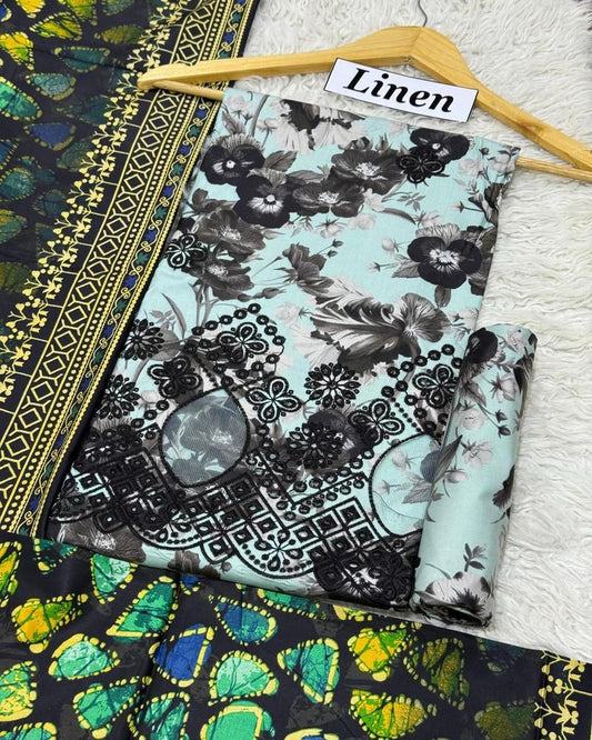 LINEN 3pc Full Embroidered Design D27