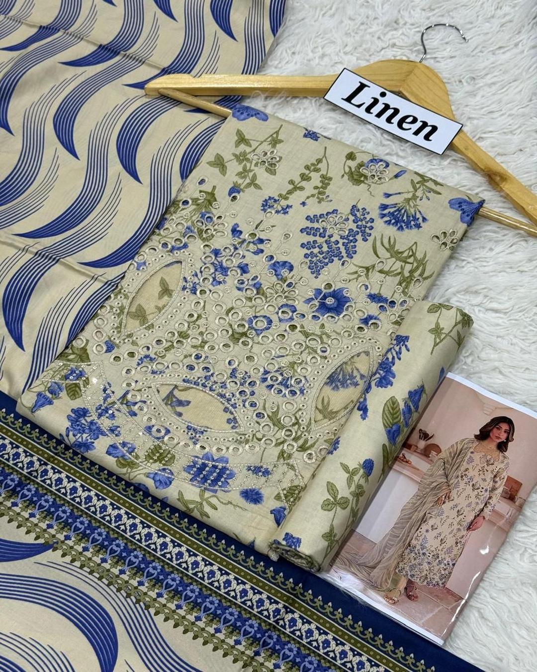 LINEN 3pc Full Embroidered Design D28