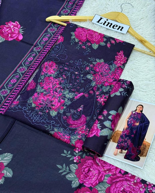 LINEN 3pc Full Embroidered Design D29