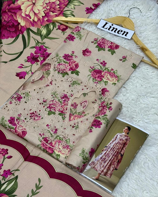 LINEN 3pc Full Embroidered Design D30