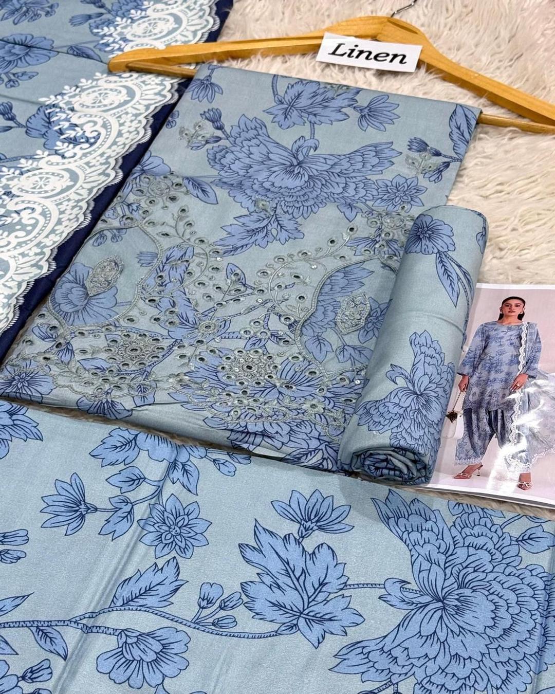 LINEN 3pc Full Embroidered Design D31