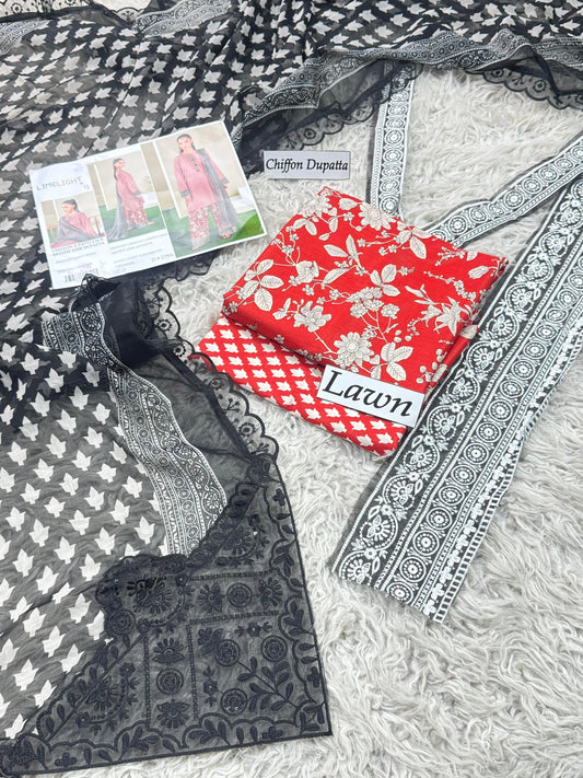 CHIFFON 4 Side Embroidered With 2 Corner Motif Dupatta.