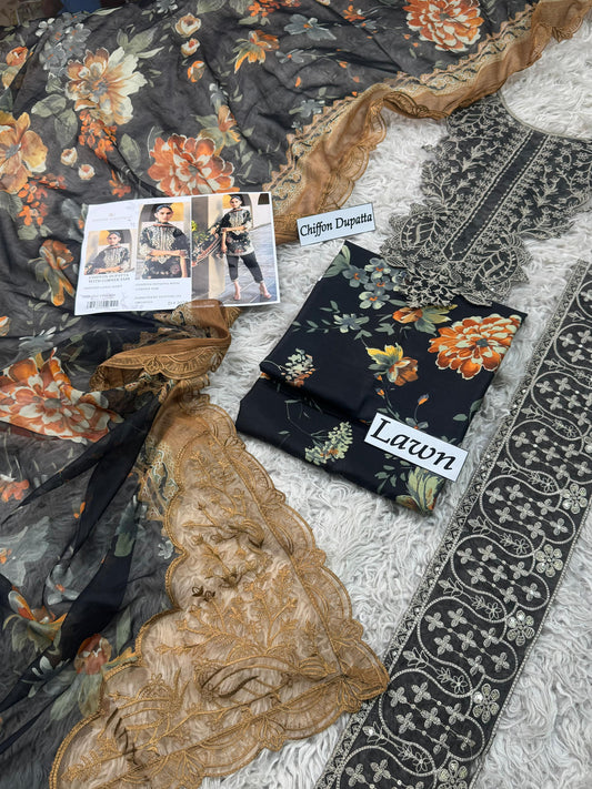 CHIFFON 4 Side Embroidered With 2 Corner Motif Dupatta.