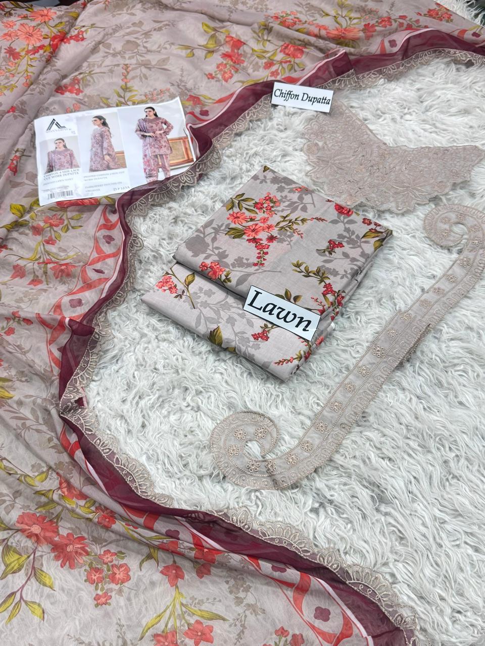 LAWN READY TO WEAR CHIFFON DUPATTA  3PC
